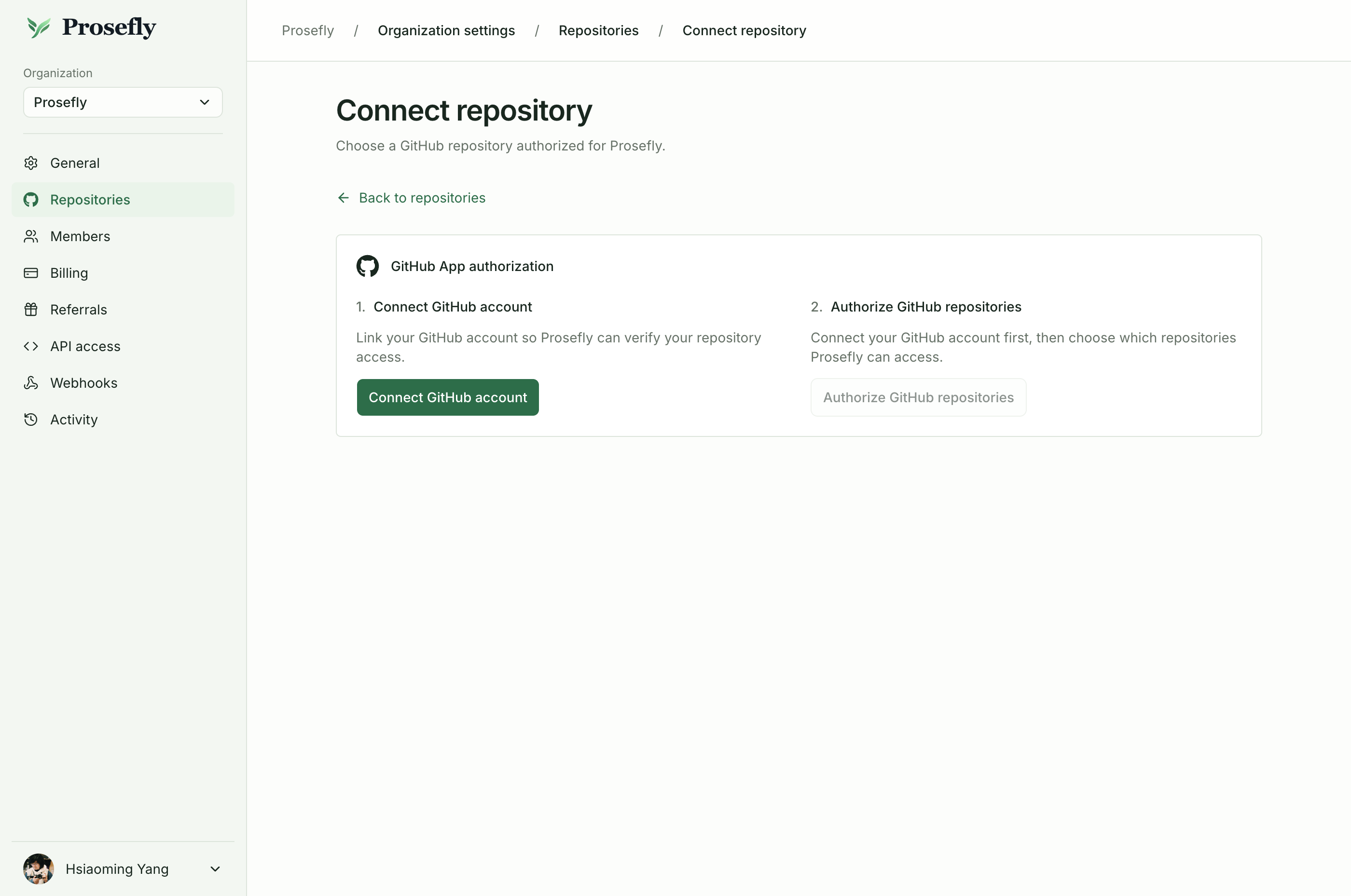 先关联 GitHub 账号，再授权仓库访问权限。